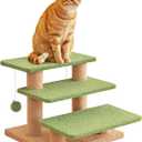 15''H Green Multi-Step Pet Stairs for High Beds & Sofas, 3-Step Cat Stairs with 2 Toy Balls, Wide Boards for Indoor Kittens Dogs Pets Climbing