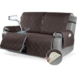 TAOCOCO 100% Waterproof Oversized Loveseat Recliner Cover, Non Slip Split Couch Covers for Reclining Loveseat with Elastic Straps for Kids Pets(Oversized 2 Seater, Chocolate)