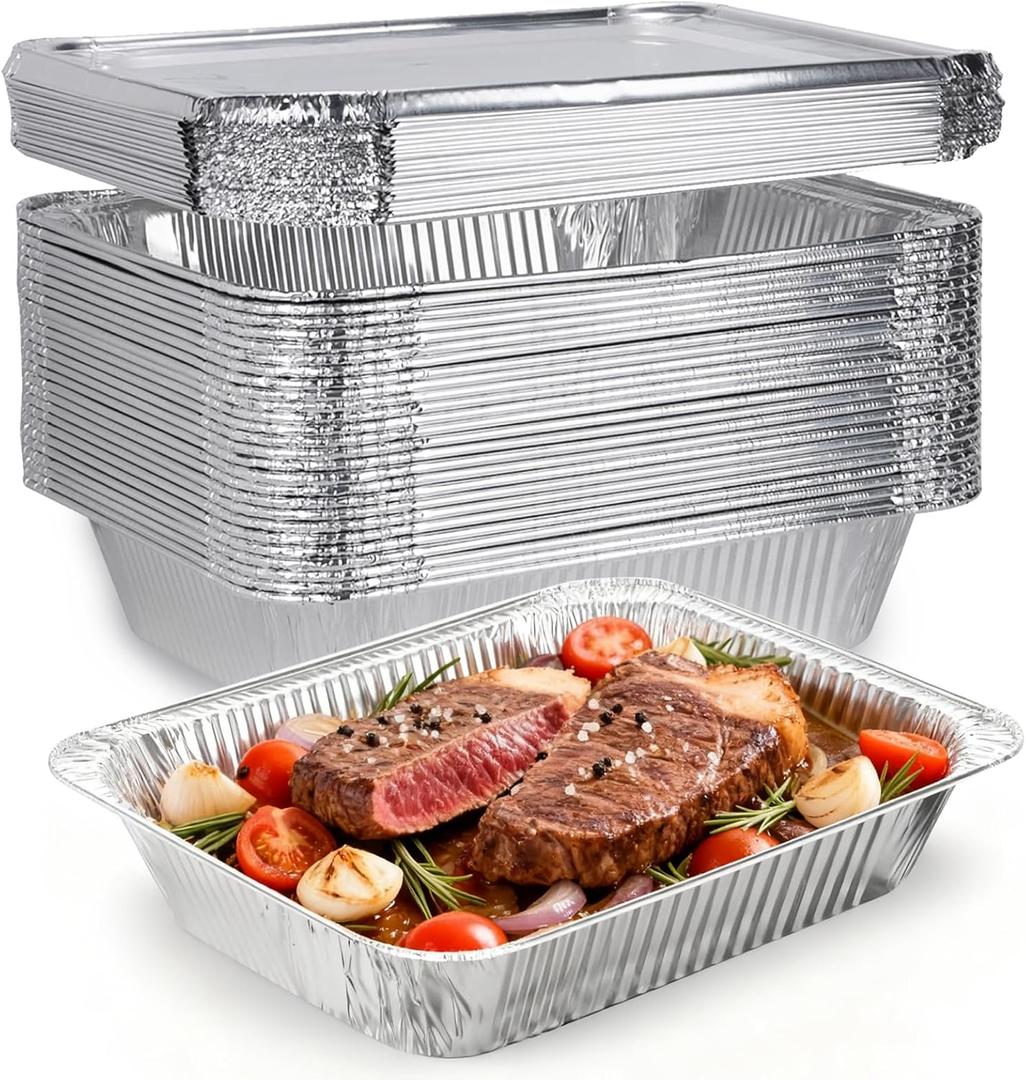 (26 Pack) Disposable 9x13 Aluminum Foil Pans with Lids, Half Size Aluminum Foil Heavy Duty Deep Steam Pans for Roasting Turkey, Cooking, Prepping- Thanksgiving, Christmas, Parties