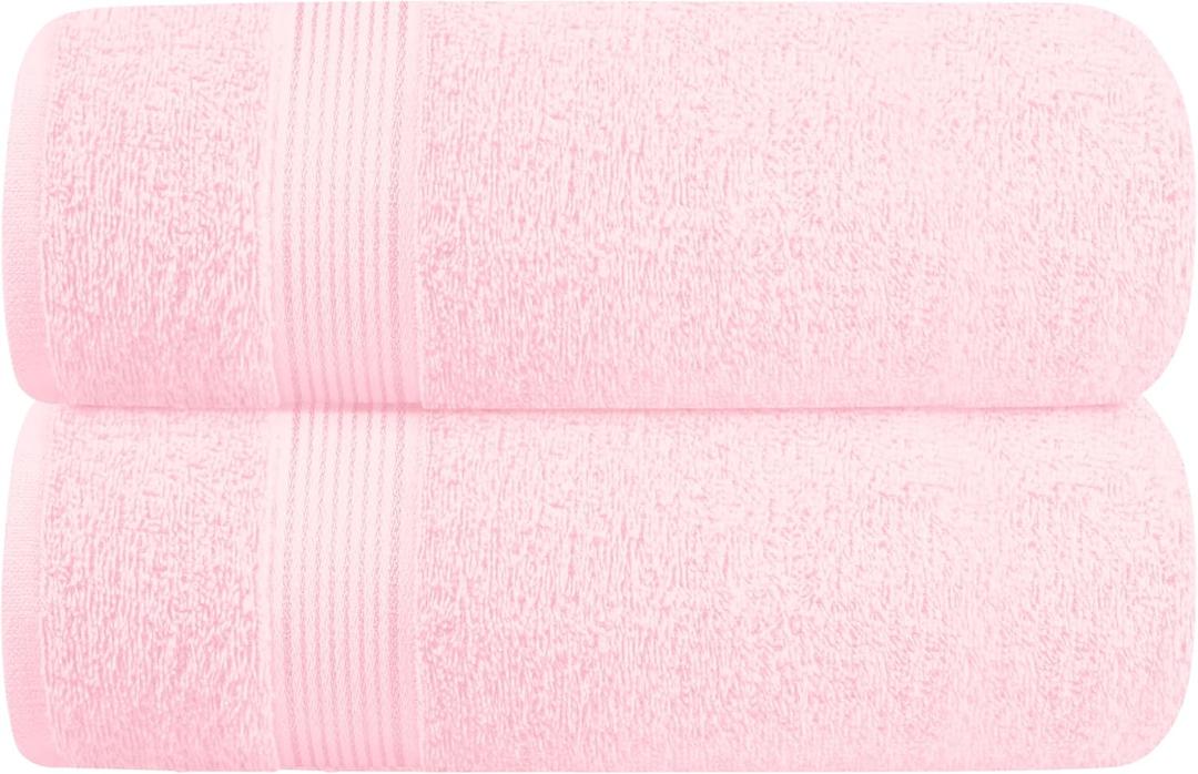 Belizzi Home Cotton 2 Pack Oversized Bath Towel Set 28x55 inches, Large Bath Towels, Ultra Absorbant Compact Quickdry & Lightweight Towel, Ideal for Gym Travel Camp Pool - Pink