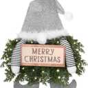 Christmas Lighted Wreath Gnome Xmas Gnome Door Wreath Artificial Santa Xmas Hanging Sign for Door Window Wall Decorations Farmhouse Christmas Home Decor(Silver)