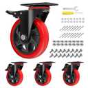 5 inch Swivel Caster Wheels with Safety Total Lock, Total Capacity 1200lbs, 360 Degree Heavy Duty Plate Casters (Pack of 4,Red)