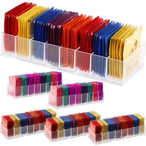 6 Pack Tea Bag Organizer, Clear Plastic Tea Bag Holder with Adhesive Non-Slip Pads, 8-Compartment Sugar & Drink Packet Organizer for Kitchen Storage Organization, Break Room, Pantry Even Drawer