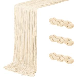 3 Pack Ivory Cheesecloth Table Runner 20 x 120 inch Gauze Table Runners 10 FT Long,Semi Sheer Cheese Cloth Fabric Table Runner Bulk for Wedding,Party,Baby Shower,Bridal Shower Decoration