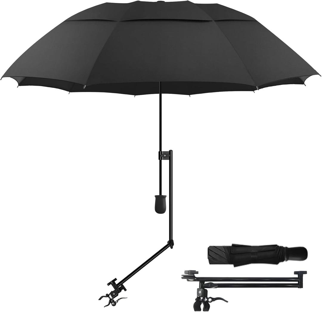 UPF 50+ Golf Umbrella with Adjustable Universal Clamp, Portable Umbrellas for Rain, Manual Open & Close, for Beach Chair, Golf Cart, Stroller, Bleacher, Patio (53.2", Black)