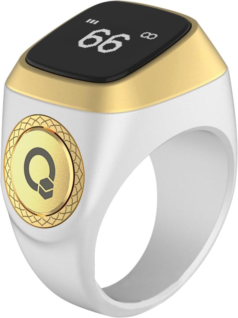 Smart Tasbih Zikr Ring, 20mm Muslim Digital Azan Alarm Clock, Tasbih Counter Smart Ring (White)