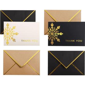 Winoo Design Heavy Duty Christmas Thank You Cards Boxed with Envelopes - 20 PK - 4x6 Inches Assorted Thank You Cards with Envelopes Bulk Black Xmas Greeting Cards Luxury