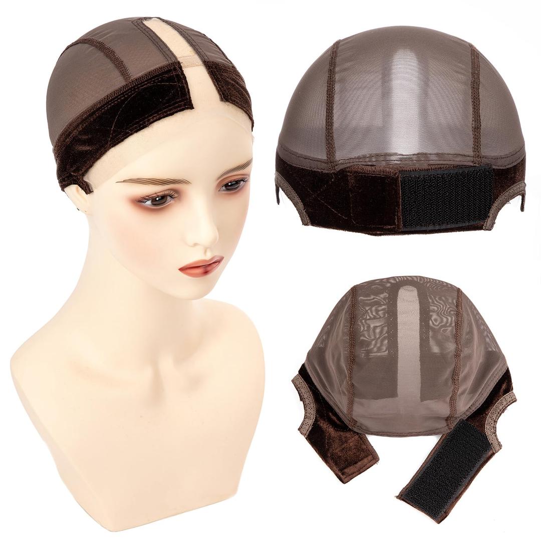 Wig Caps with Grip Band for Keeping Wigs in Place T-shape Wig Caps for Women Adjustable Wig Grip Cap Band Brown Stocking Wig Caps Wide HD Transparent Lace for Front Wig Cap for Wig Making