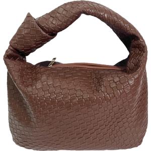 PHILOMENA Woven Hobo Bag for Women Knot Strap Handbags Leather Dumpling Clutch Purses with Zipper (Coffee)