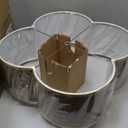 4 Light Mid Century Modern Chandelier Light Semi-Flush Mount Fixture Gold Finish, 21" Brown Mack Paper Burlap Linen Drum Fabric for Bedroom Hallway Living Room Bathroom Dining (E26 Base)
