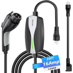 Level 1/2 EV Charger, 16Amp Electric Car Charger Portable EV Chargers 25FT Cable with NEMA 6-20 Plug and NEMA 5-15 Adapter, Home Mobile EV Charging Station for J1772 BEVs/PHEVs 110V-240V(Black)