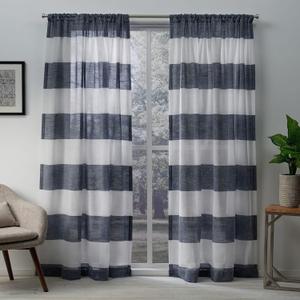 EXCLUSIVE HOME Darma Sheer Linen Rod Pocket Curtain Panel Pair, 50"x96", Indigo