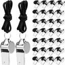 100 Pcs Stainless Steel Whistle with Lanyard, Sports Whistles for Adults, Loud Metal Whistle Bulk for Teachers, Coaches, Police, Referees