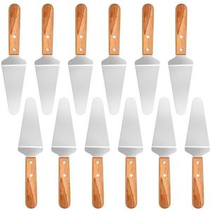 6 Pcs Stainless Steel Pizza Servers with Wooden Handle, Pie Servers Spatula, Triangular Spade Pastry Spatula for Pizza, Pie, Cake, Dessert