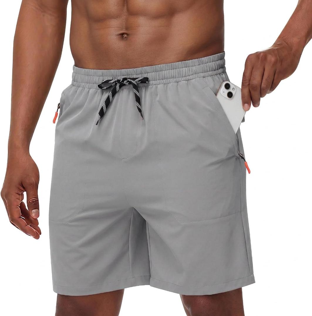 Men's Casual Hiking Athletic Shorts Khaki Board Hybrid Drawstring Elastic Waist 7 inch Quick Dry Lightweight Stretch (Gray, XXL)