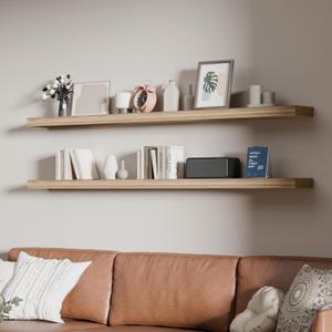 60 inch Long Floating Shelves for Wall,Solid Wood Long Shelves Set of 2,Brown Rustic Mounted Shelves for Bathroom Bedroom Home Office (Brown, 60 Inch)