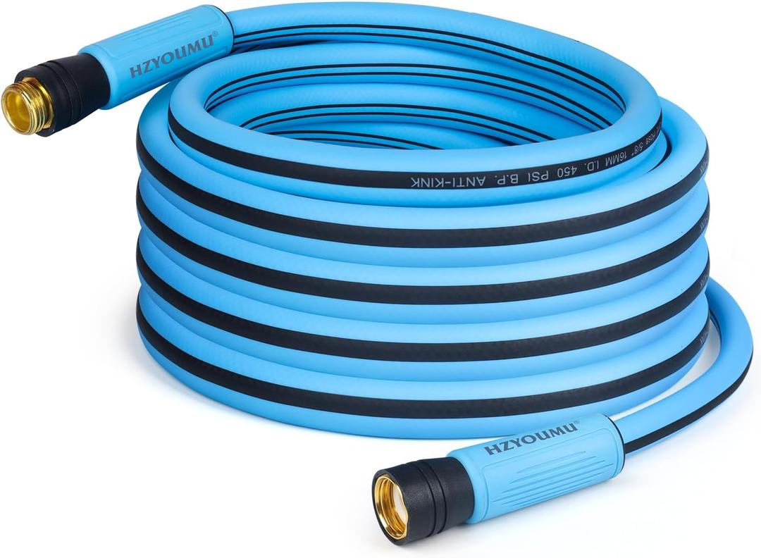 Garden Hose 5/8" x 50FT, 3/4" Solid Brass Fittings Heavy Duty Water Hose Non-Kinking Lawn & Garden Watering Equipment