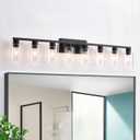 8 Light Bathroom Vanity Light, Matte Black Bathroom Vanity Lights Over Mirror with Sturdy Clear Glass Shade, 8 Lights Count Large Bath Light Fixtures for Mirror, Bedroom, Living Room, Wall Sconce