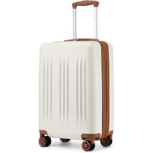 Kono Small 20 Inch Expandable Carry On Luggage with Quiet Spinner Wheels & TSA Lock, Scratch and Drop Resistant PC+ABS Hardside 22x14x9 Airline Approved Suitcase, Cream White & Brown