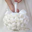 Bridal Wedding Bouquet Round Bling Brooch Holding Bouquet Artificial Rose Flower Bunch for Bride Bridesmaid Wedding Quinceanera(Ivory, 9.8")