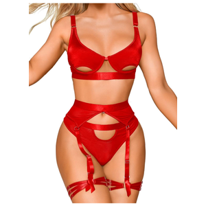Kaei&Shi Strappy Garter Lingerie,Peekaboo Bra and Thong Set,Sexy Rave Outfits for Women Boudoir Date Night Size M