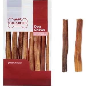 GigaBite Bully Sticks for Dogs All Natural Beef Pizzle Dog Chews, Odor & Rawhide Free Dog Treats, Long Lasting High Protein Chews Digestible Dental Dog Treat - Sticks (Half-cut 6"), Pack of 10 Exp: 12/31/2027