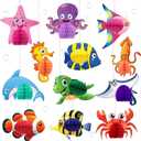 Hotop 12 Pcs Ocean Themed Party Hanging Tissue Decorations Sea Animal Hanging Tissue Honeycomb Centerpieces Decor Fish Sea Turtle Crab Dolphin Octopus for Ocean Tropical Themed Party(Classic)