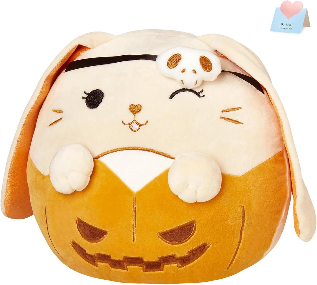 SpecialYou 11.8" Halloween Skull Bunny Plush Pillow, Jack-O-Lantern Lop Eared Bunny Stuffed Animal Plush Toy, Pumpkin Ghost Skull Rabbit Plushie Gift for Kids Adults