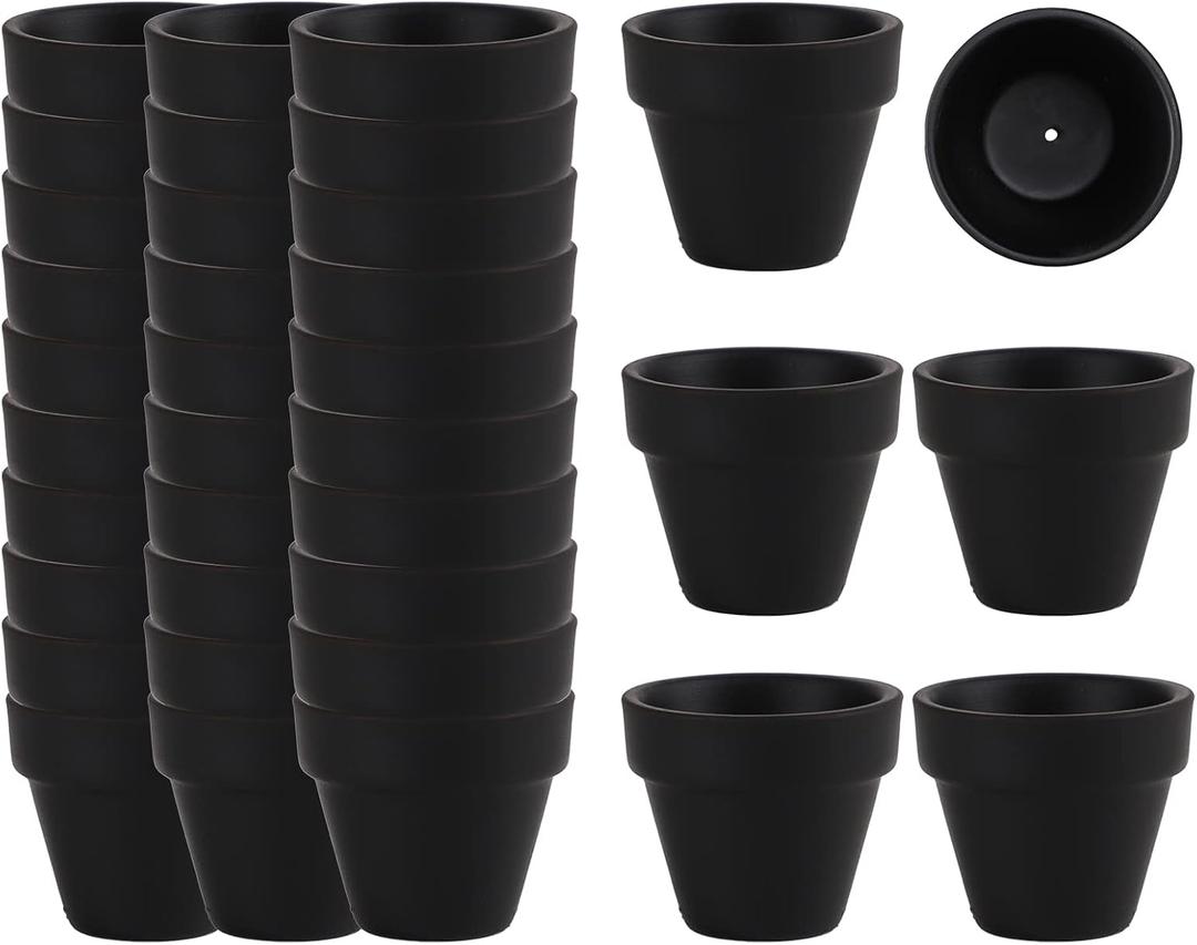 36 Mini Black Flower Pots, 2 inch Clay, Cactus & Succulent Nursery Pots with Drainage, Indoor/Outdoor