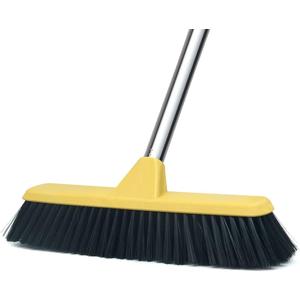 Push Broom with Long Handle, Floor Brush 49.6 inch Soft Bristle Broom 12.2" Wide for Cleaning Bathroom Kitchen Patio Garage Deck Tile Floor (Yellow)