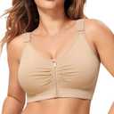 CYDREAM Zip Front Bra for Women Wireless Full Coverage Comfort Everyday Post Surgery Compression Bras Adjustable Straps (US, Alpha, Large, Beige)