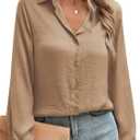 COUXILY Satin Button Down Shirts for Women Business Casual Long Sleeve Silk Blouses Womens Shirts Work Tops (S)