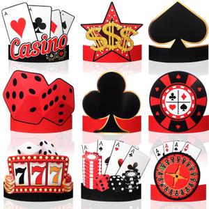 24 Pcs Party Hats Paper Headbands Crown, Birthday Party Decoration Favors(Red,Casino Night)