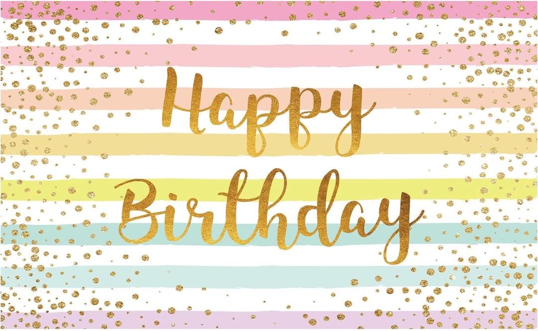 Funnytree Colorful Happy Birthday Backdrop Rainbow Stripes Bday Kid Girl Baby Shower Party Banner Decoration Supplies Favors Gifts Table Photography Background Photobooth Prop