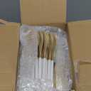 I00000 300 Pcs Gold Plastic Silverware - Gold Disposable Silverware - Premium White Cutlery Set Include 100 Forks 100 Knives 100 Spoons,Plastic Cutlery Party Set for Party & Wedding