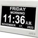 SSYA Digital Calendar Alarm Clock - Dementia Clocks for Seniors, Non-Abbreviated Memory Loss Clock with Date and Time for Elderly (White)