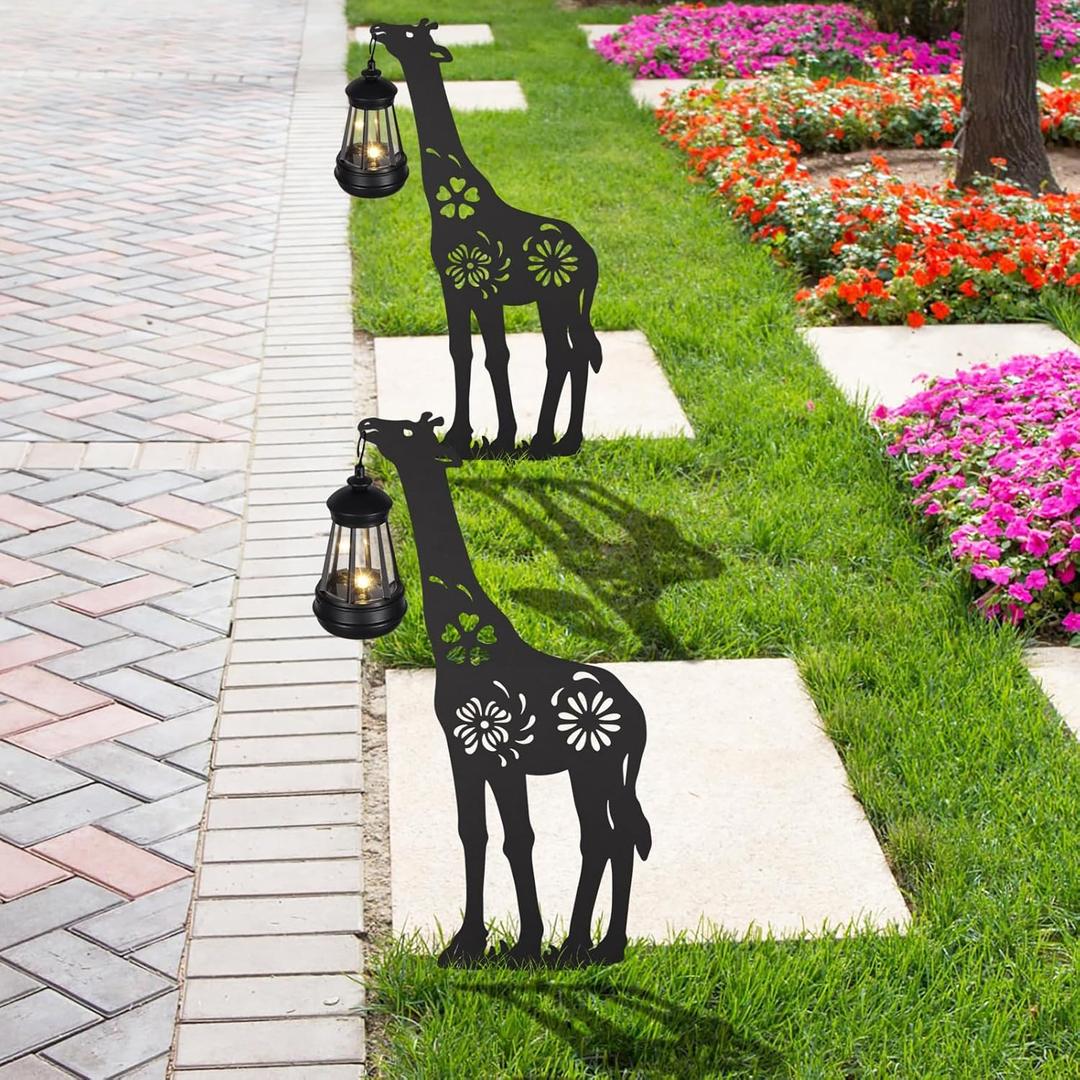 2Pack Solar Outdoor Garden Lights Stakes Solar Metal Flower Giraffe Lawn Deco Statue Patio, Outdoor Decor, Garden Decorations, Lawn Ornaments