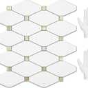 STICKGOO 10 Sheets Peel and Stick Backsplash, Pure White Marble Look PVC Mixed Metal Gold Kitchen Backsplash, Stick on Backsplash Wall Tiles for Kitchen, Bathroom, RV