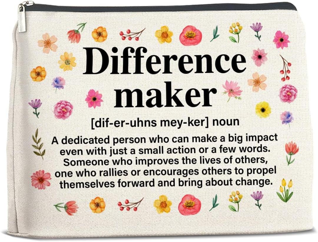 Difference Maker Gifts Makeup Bag, Thank You Appreciation Gifts for Women Teacher Boss Leader Coworker, Difference Maker Definition Zipper Makeup Pouch
