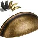 HOMOTEK 12 Pack Drawer Bin Cup Pulls Dresser Pulls for Cabinets Brass Bronze - 3 Inch Hole Centers Furniture Handles,Kitchen Cabinet Hardware