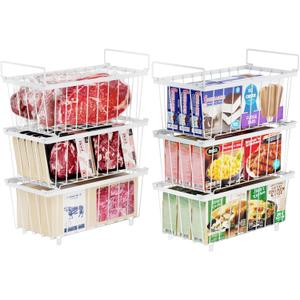 iSPECLE Freezer Organizer Bins - 6 Pack Small Stackable Deep Freezer Organizer Bins for 7 Cu.Ft Freezers Easy Get Bottom Foods without Digging, Chest Freezer Organizer Prevent Frozen Food Waste, White