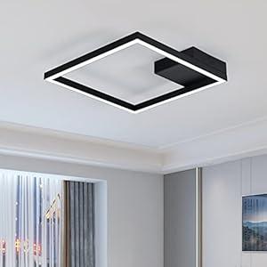 MADEM Modern LED Ceiling Light 15.74'' Black Flush Mount Ceiling Light 2160LM 27W LED Chandelier Square Ceiling Lamp Fixture for Bedroom Dining Room Living Room 