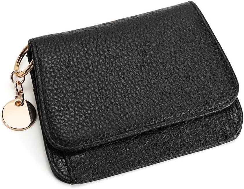 Mudono Small Wallet for Women RFID Blocking Genuine Leather Card Case Slim Tri-Fold Wallet with Zipper Pocket and Keychain (Black)