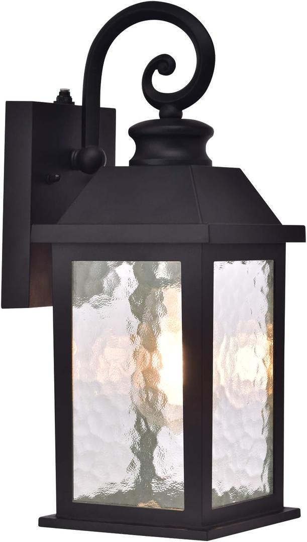 Dusk to Dawn Sensor Outdoor Wall Lantern Lights Exterior Porch Light Fixture for House Waterproof Anti-Rust Black Wall Mount Outside Patio Garden Sconce with Water Rippled Glass (Bulb Not Included)