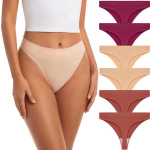 Jo & Bette Seamless Thongs for Women - High Waist Panties 6 Pack - Thong Underwear Pack Breathable No show Sports (M)