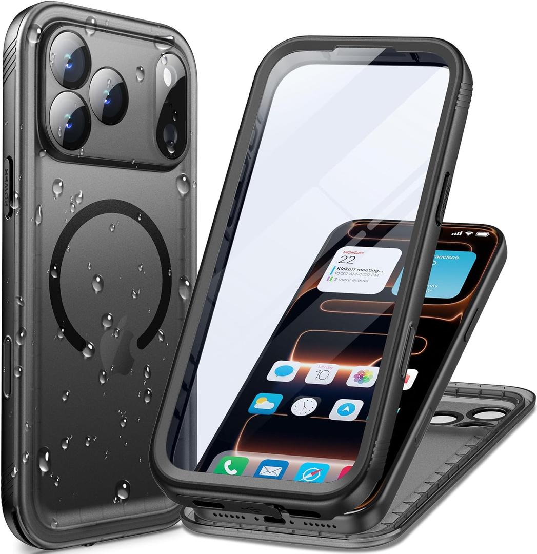 Cozycase TOP Military IP68 Waterproof Case for iPhone 17 Pro Shockproof Dust Proof Cover [Compatible with MagSafe] - Heavy Duty/360 Full Body/Rugged Built in Screen/Camera Protector with Lanyard Black
