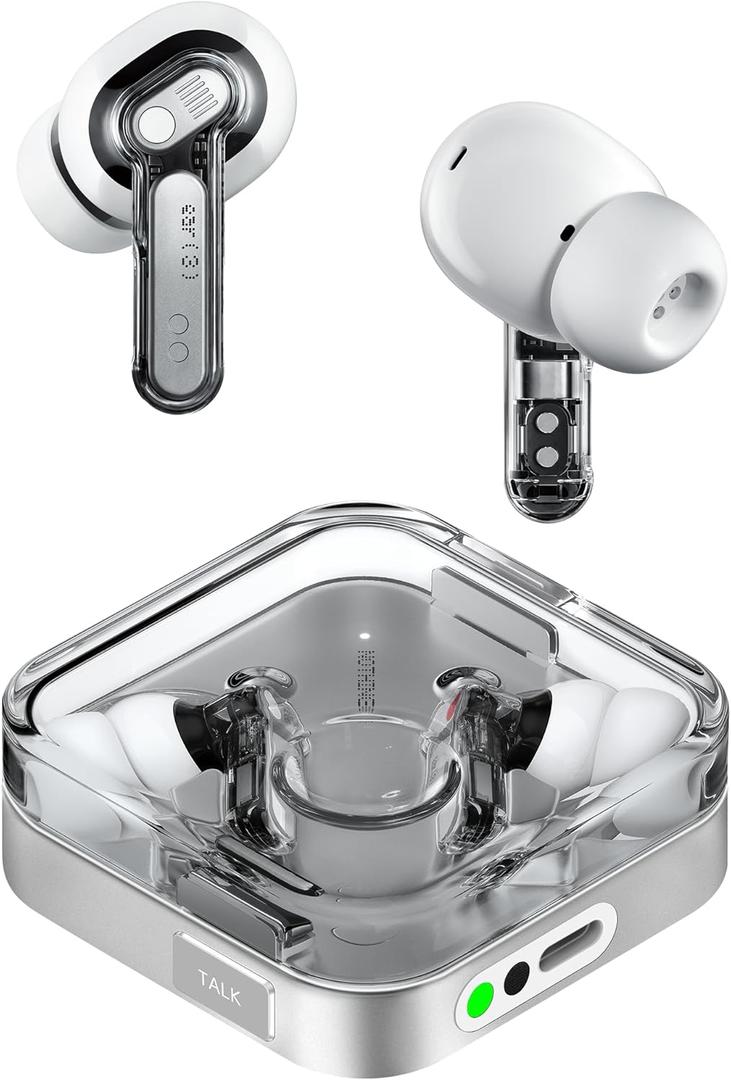 Nothing Ear (3) Wireless Earbuds Super Mic 45dB Hybrid Active Noise Cancelling Bluetooth Headphones Hi-Res 6 Mics, 12mm Dynamic Bass Boost, Dual Connect ANC Sport Ear Buds for iPhone Android, White (Small)