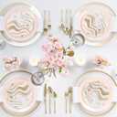 Plasticpro White Plastic Design Party Plates Premium heavyweight Elegant Disposable Tableware Dishes (64, Curve White & Gold - Pink)