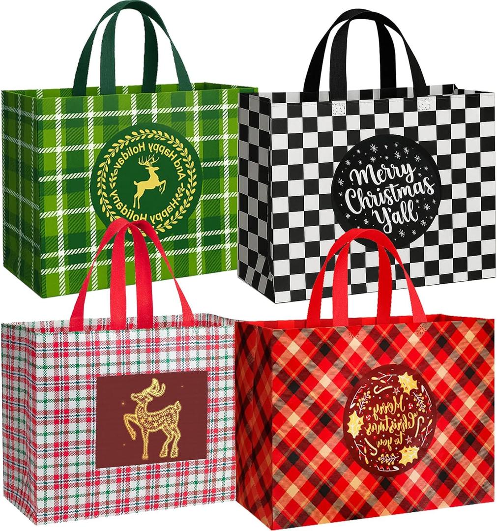 habgp 8 Pack Extra Large Christmas Gift Bags, Reusable Tote Bags with Handle 16.9 x 12.6 x 6.7", Non-Woven Christmas Gift Bags for Wrapping Shopping Gifts Holiday Xmas Party Gifts Favors
