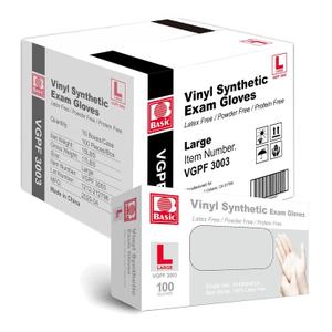 Basic Medical Clear Vinyl Exam Gloves, Latex-Free, Powder-Free, Case of 1,000, Large